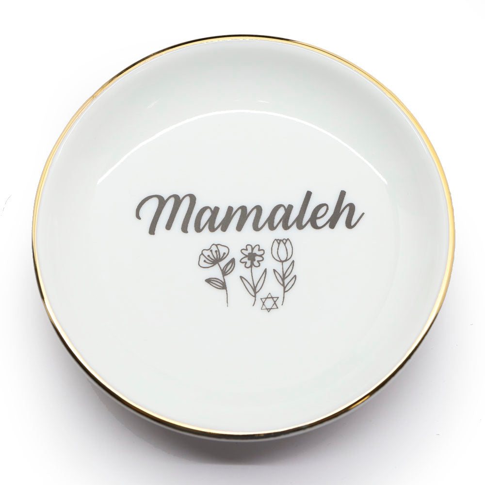 Mamaleh Ring Dish, Yiddish Ring Holder with 22K Gold Accents