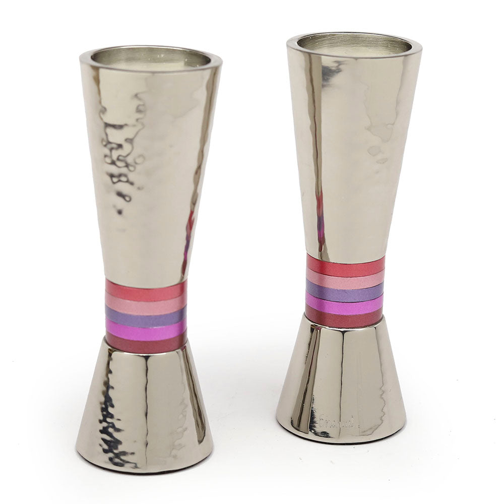 Pair of Hammerwork and Ringed Candlesticks