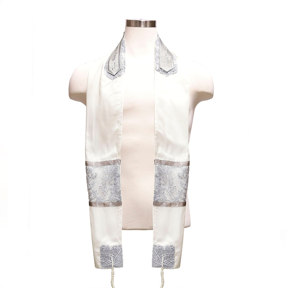 Tallit Set Soft Blue Flowers on Brushed Cotton