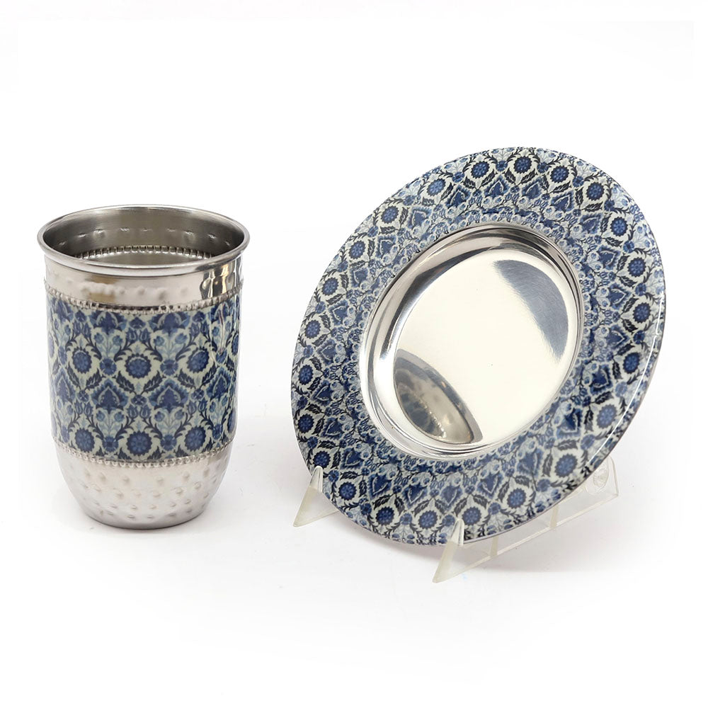 Kiddush Cup with Blue Embroidery Motif