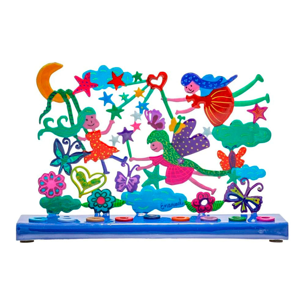 Colorful Lazer-Cut Fairies Hanukkiah