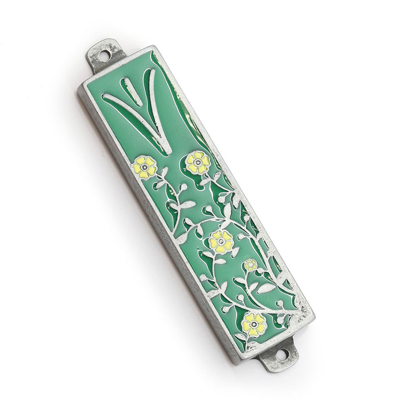 Mezuzah with Flowers on Pewter