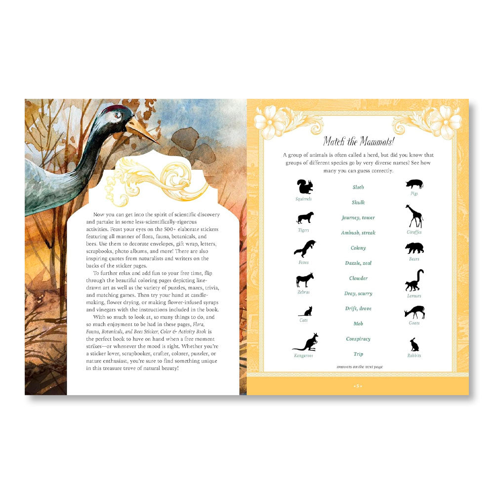 Flora, Fauna, Botanicals, and Bees Sticker, Color & Activity Book