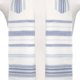 Tallit with Denim Blue Details on Ivory Wool