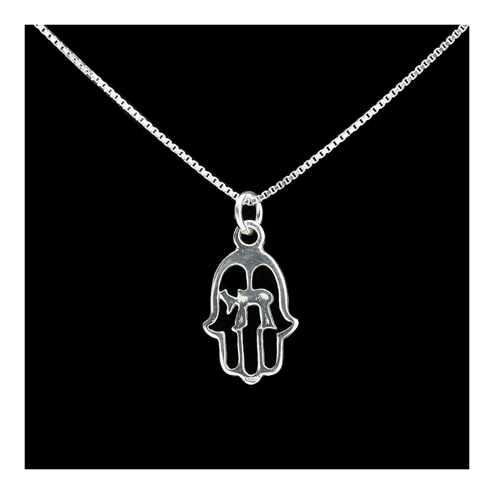 Sterling Hamsa with Chai Necklace