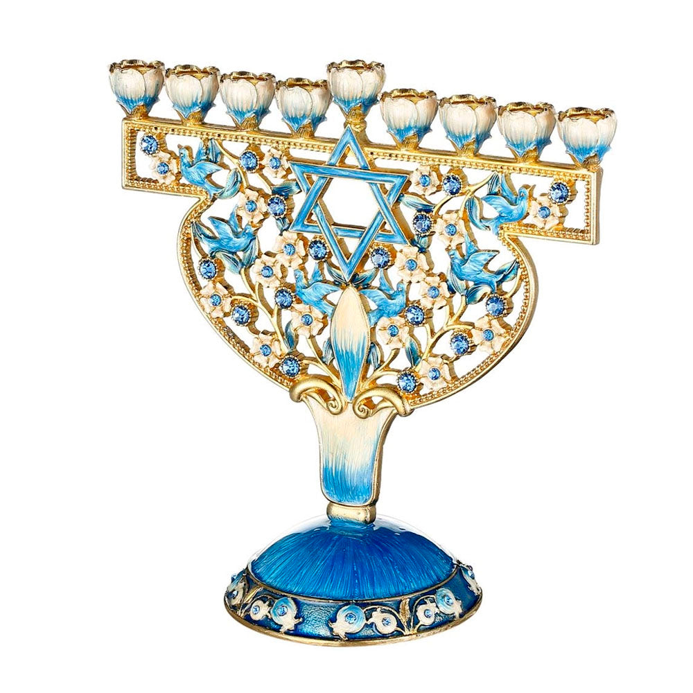 Doves & Flowers, Gold Accents Crystal Hanukkiah