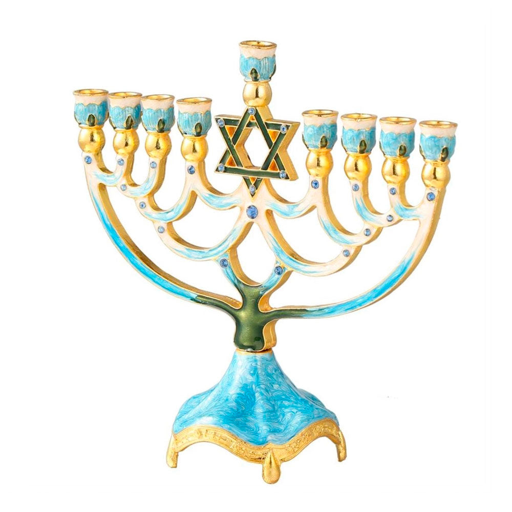 Hand Painted Enamel Star of David Hanukkiah