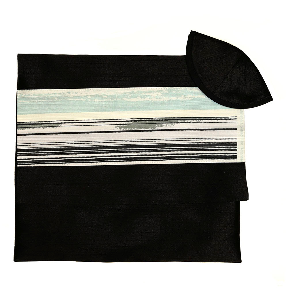 Tallit Set Black and Aqua