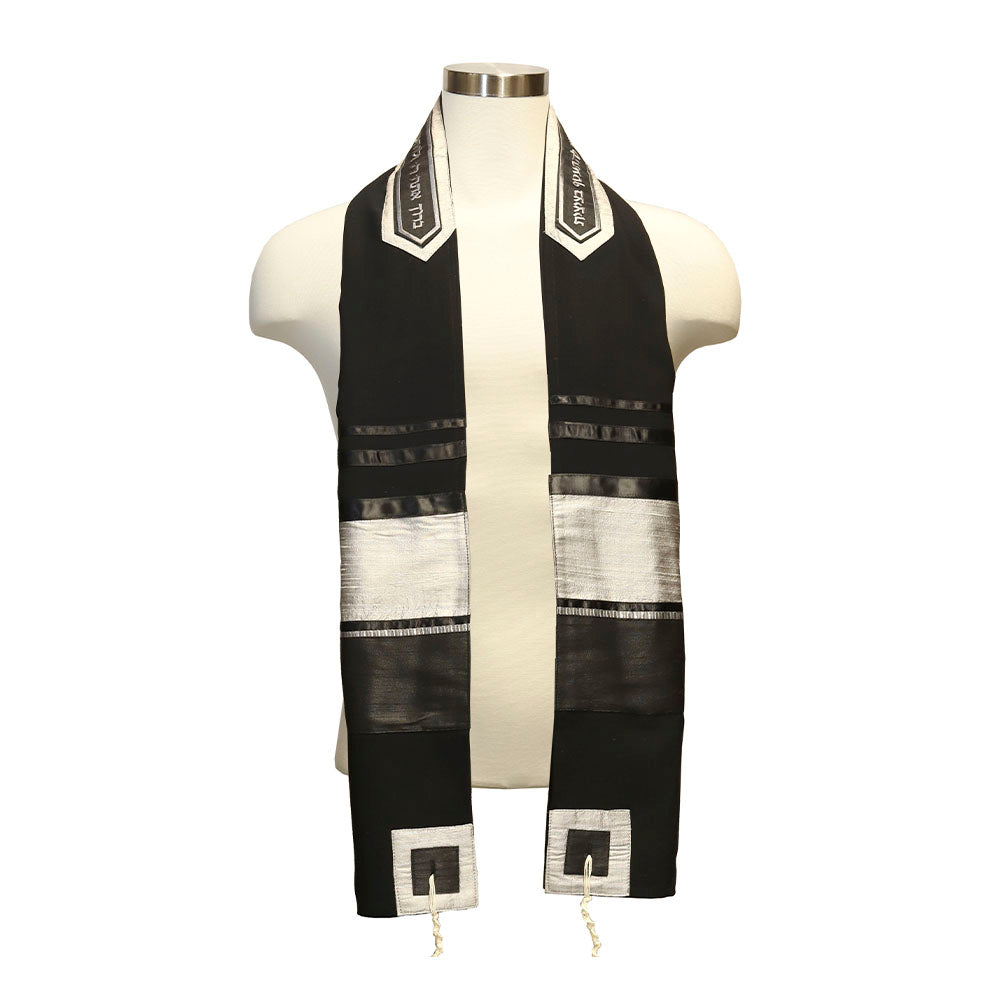 Tallit Set Black on Black with Silver
