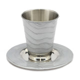 Kiddush Cup and Plate Set- Gray Enamel Waves