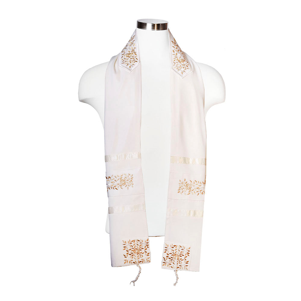 Gold Embroidered Rose Tallit Set