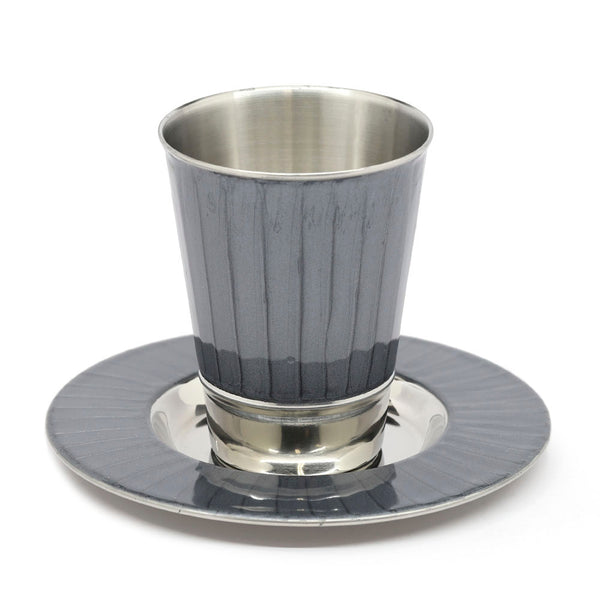 Kiddush Cup and Tray- Dark Gray Enamel Design