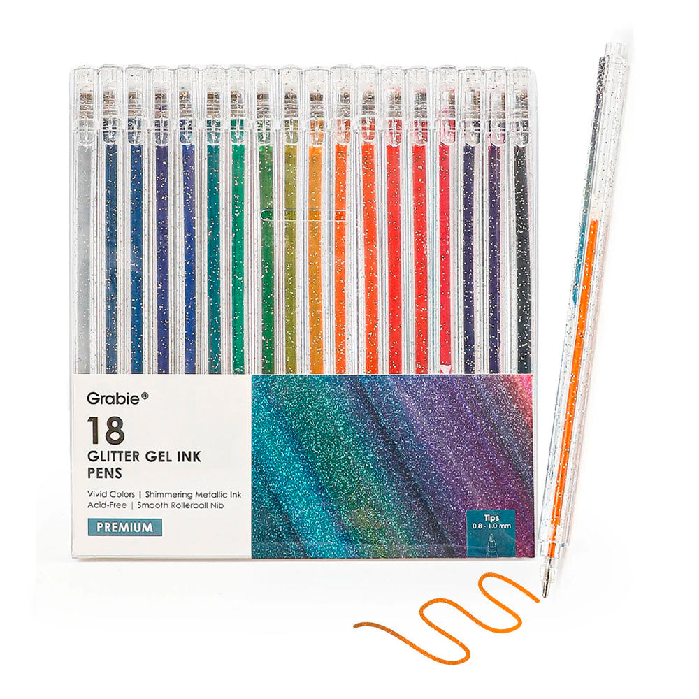 Capped Iridescent Glitter Gel Ink Pen Set Of 18