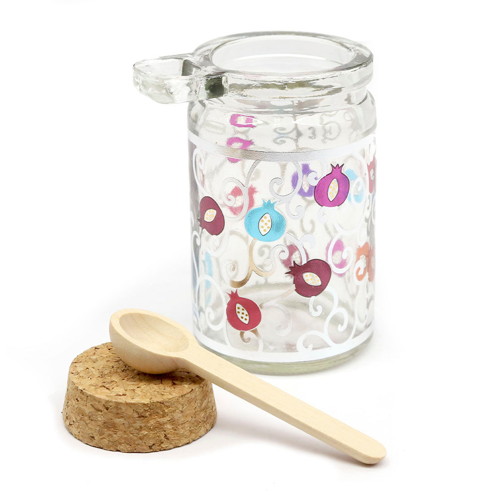 Honey Jar & Spoon with Pomegranate Motif