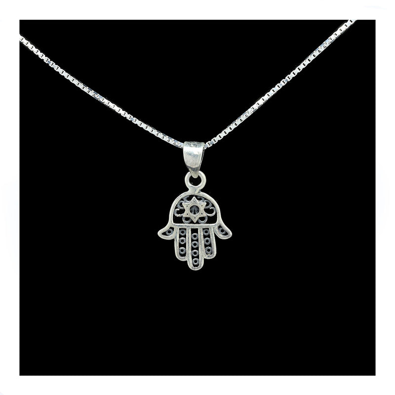 Sterling Silver Hamsa with Star of David Necklace