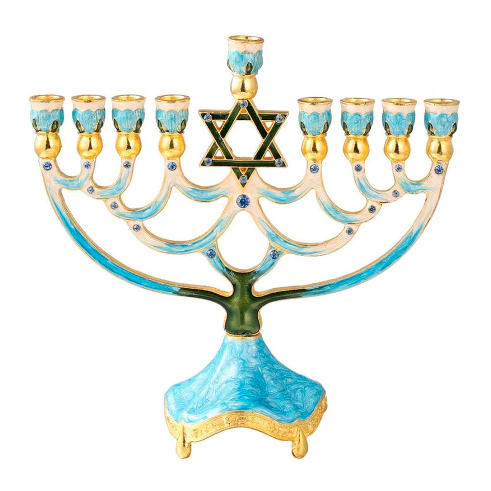 Hand Painted Enamel Star of David Hanukkiah