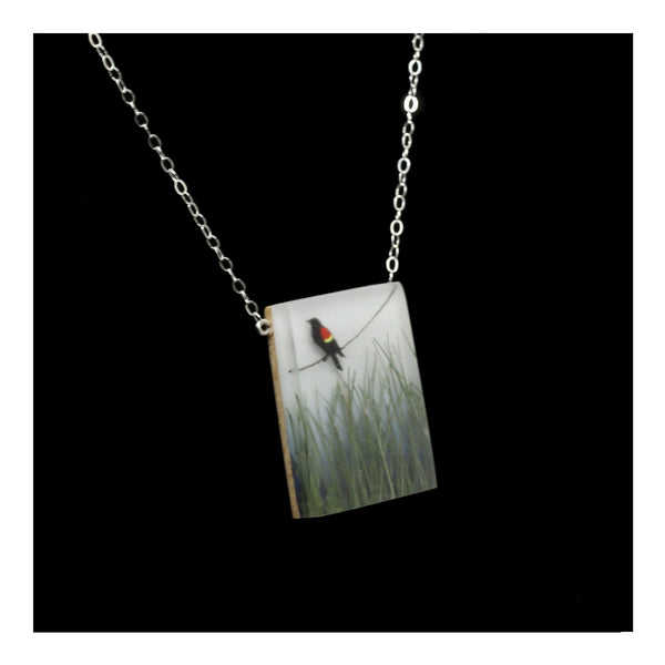 Red Winged Blackbird Painted Necklace