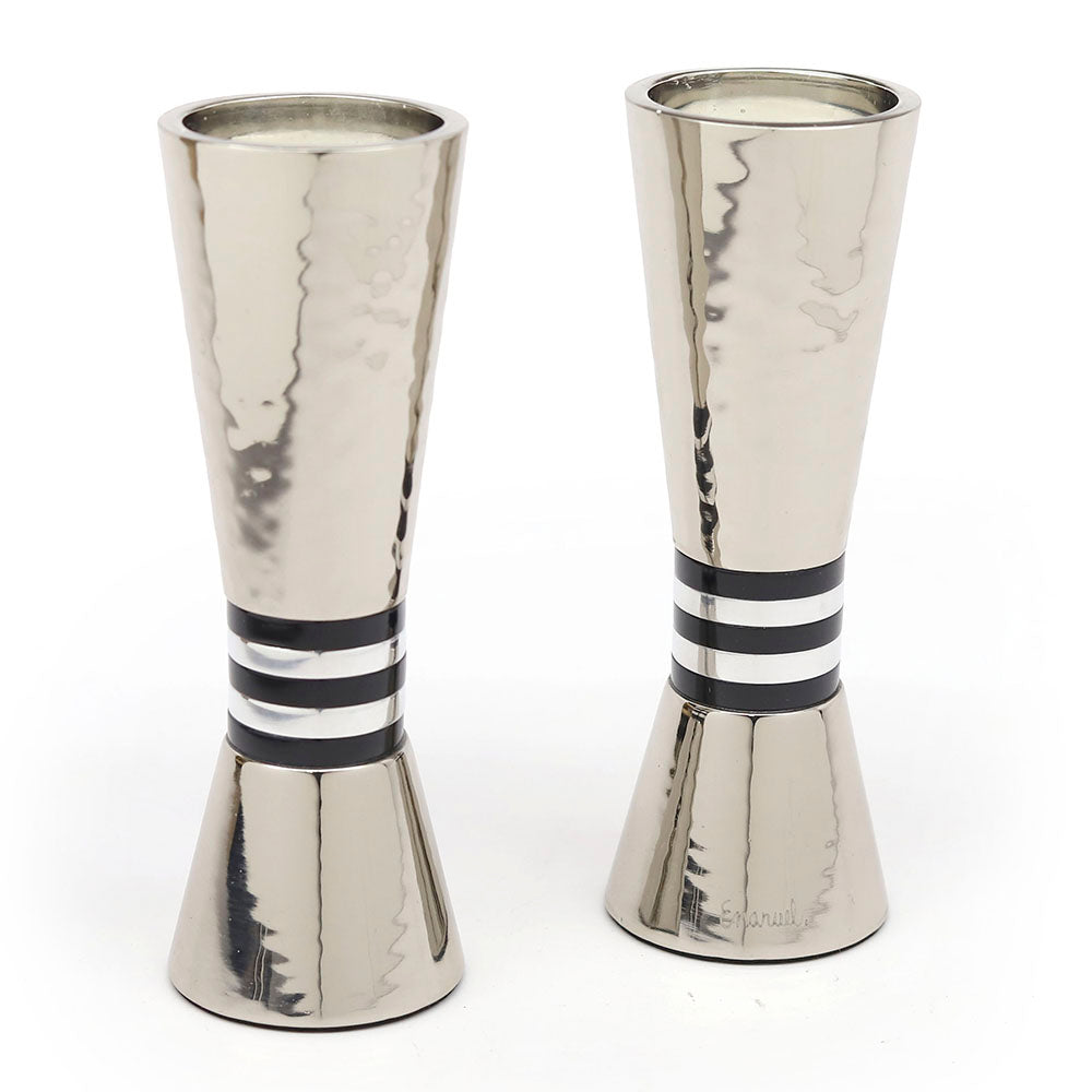 Pair of Hammerwork and Ringed Candlesticks
