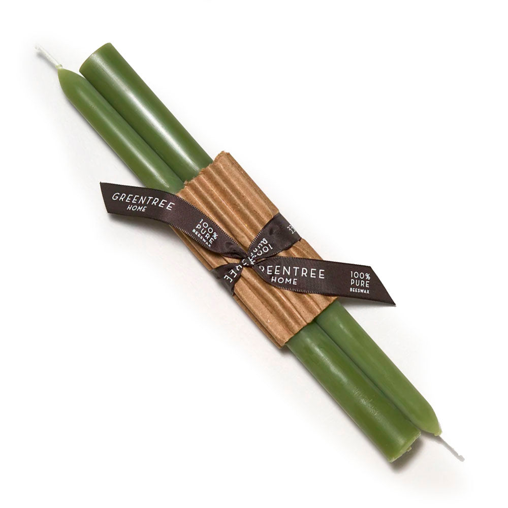 Pair of Sage Beeswax Taper Candles 10"
