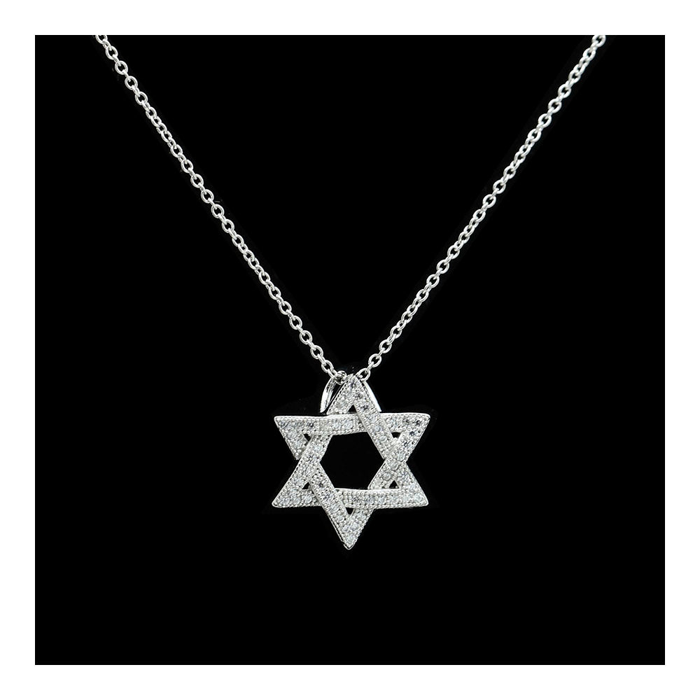 Star of David lined with CZs Necklace