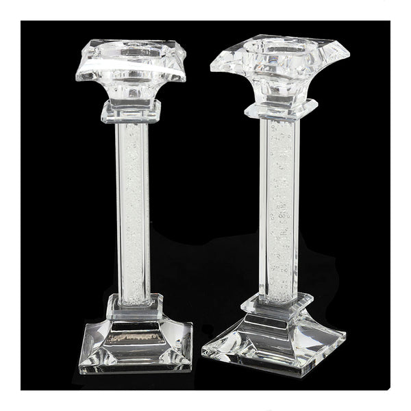 Shattered Glass Stemfilled Candlestick Pair 8"