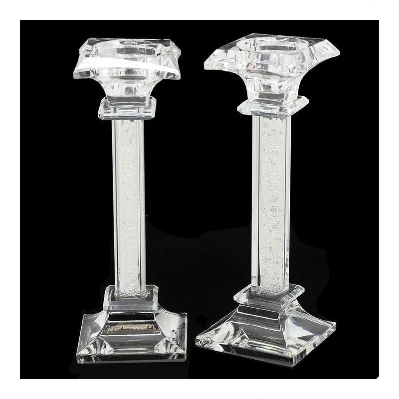Shattered Glass Stemfilled Candlestick Pair 8"