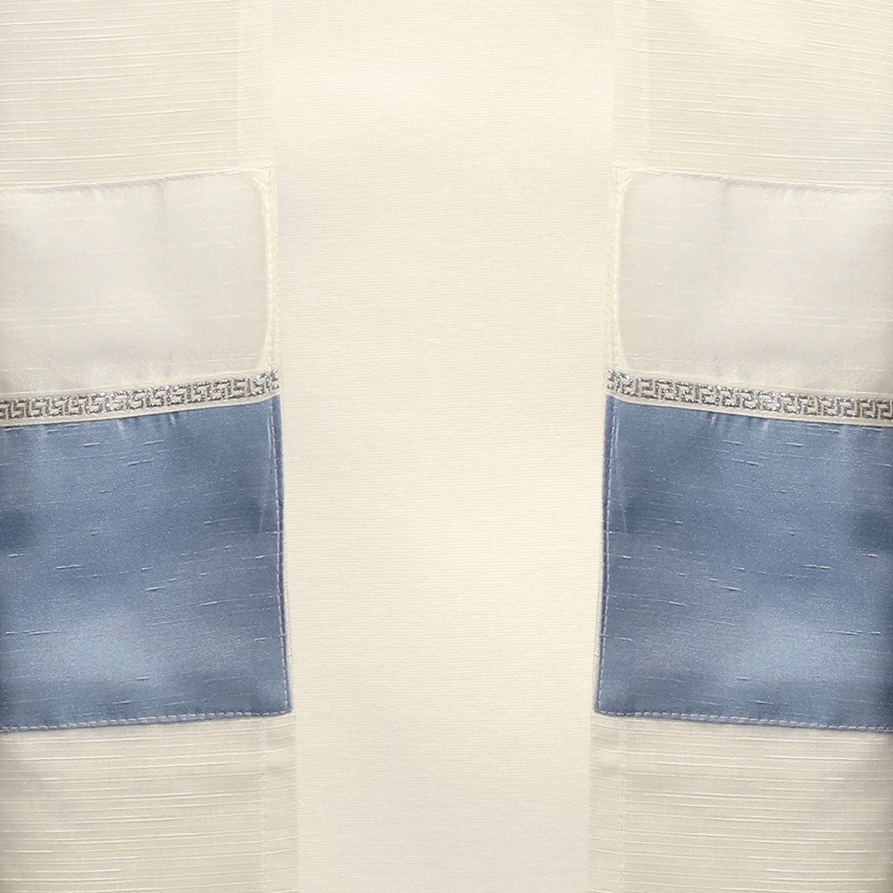 Tallit Set White Chiffon with Silver & Light Blue
