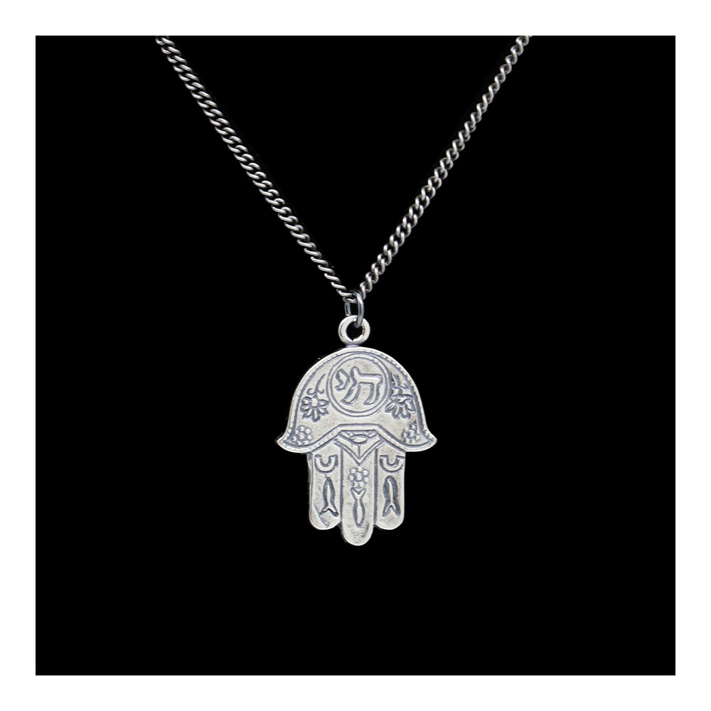 Hamsa Necklace in 925 Oxidized Sterling Silver