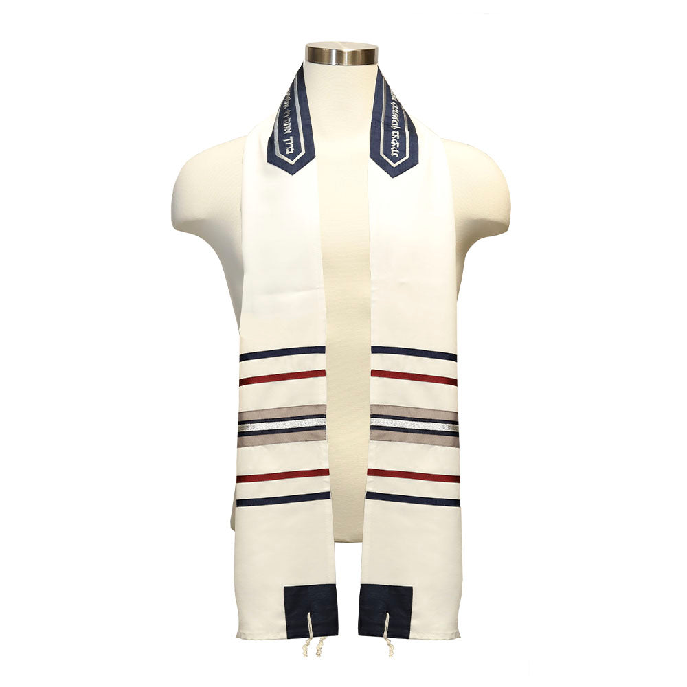 Tallit Set Blue, Red and Silver Stripes