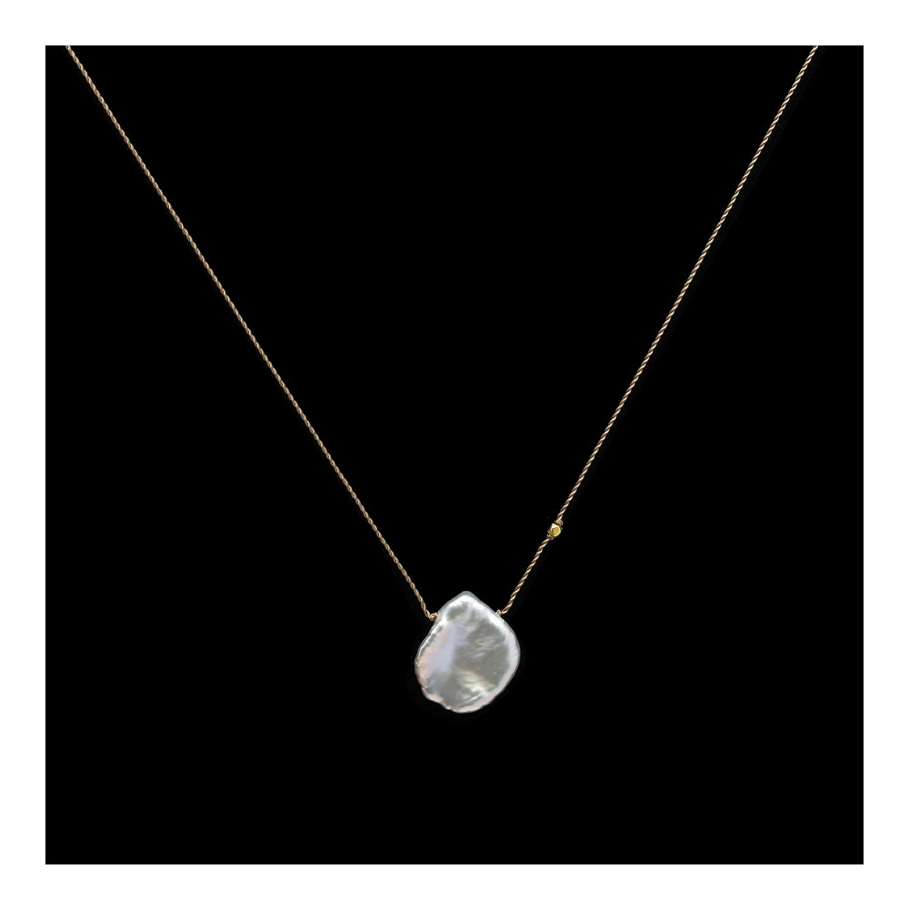 Silver Pearl with 18K Gold Bead Necklace