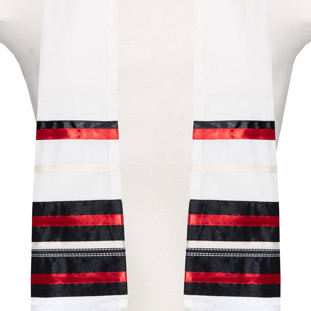 Cream with Black and Red Ribbons Tallit Set
