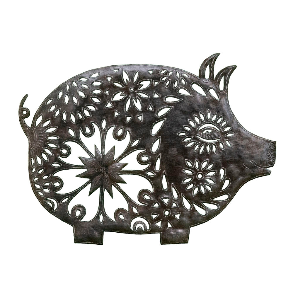 Floral Pot Belly Pig Wall Plaque