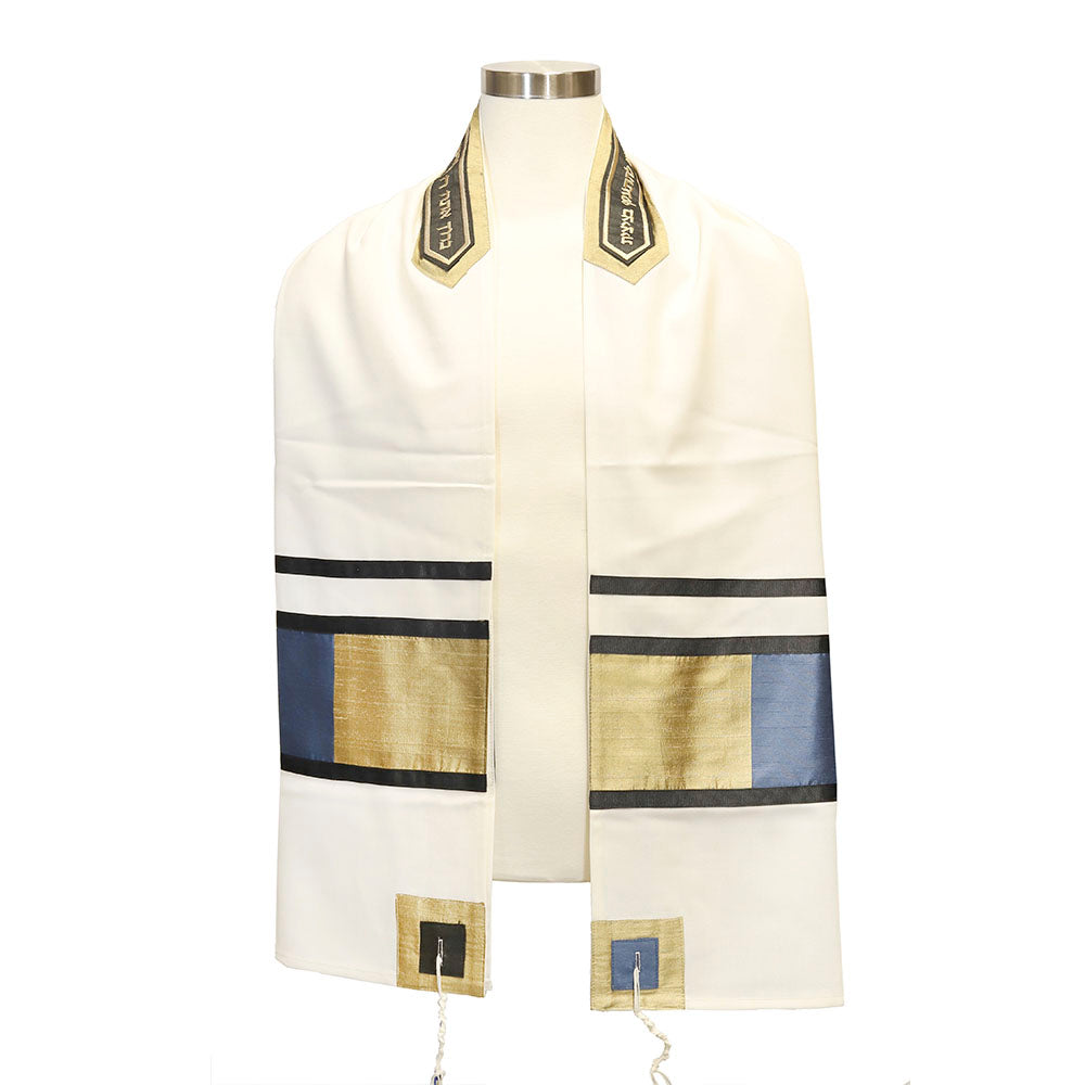 Tallit Set with Square Style Blue & Gold