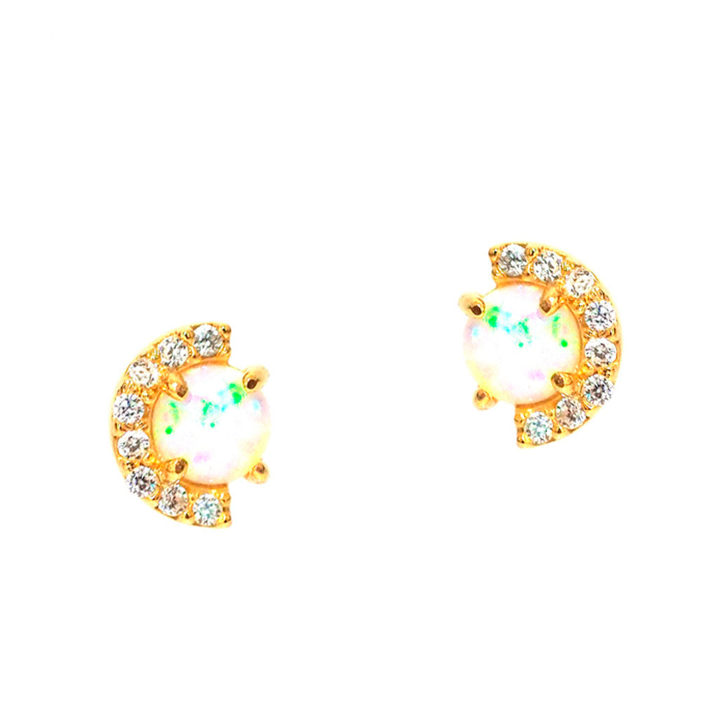 Semicircular CZ Stud with Opal Center