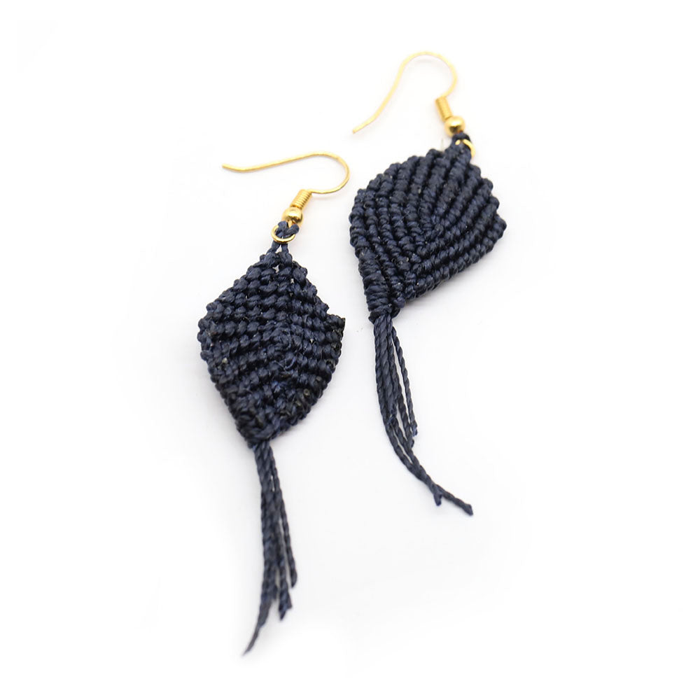 Macrame Earrings Navy with Strands