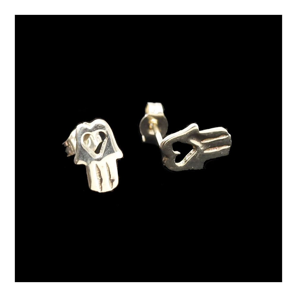 14K Gold Hamsa Heart Stud Earrings