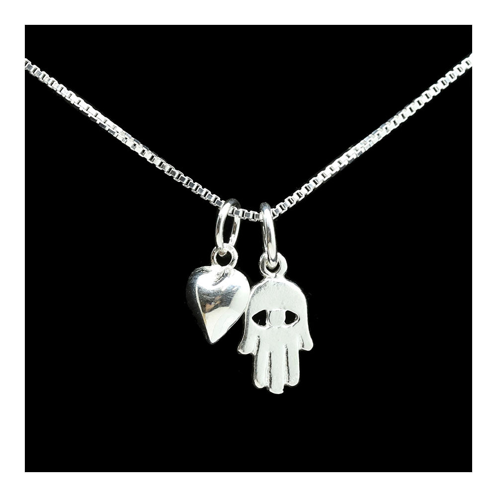 Sterling Hamsa and Heart Necklace