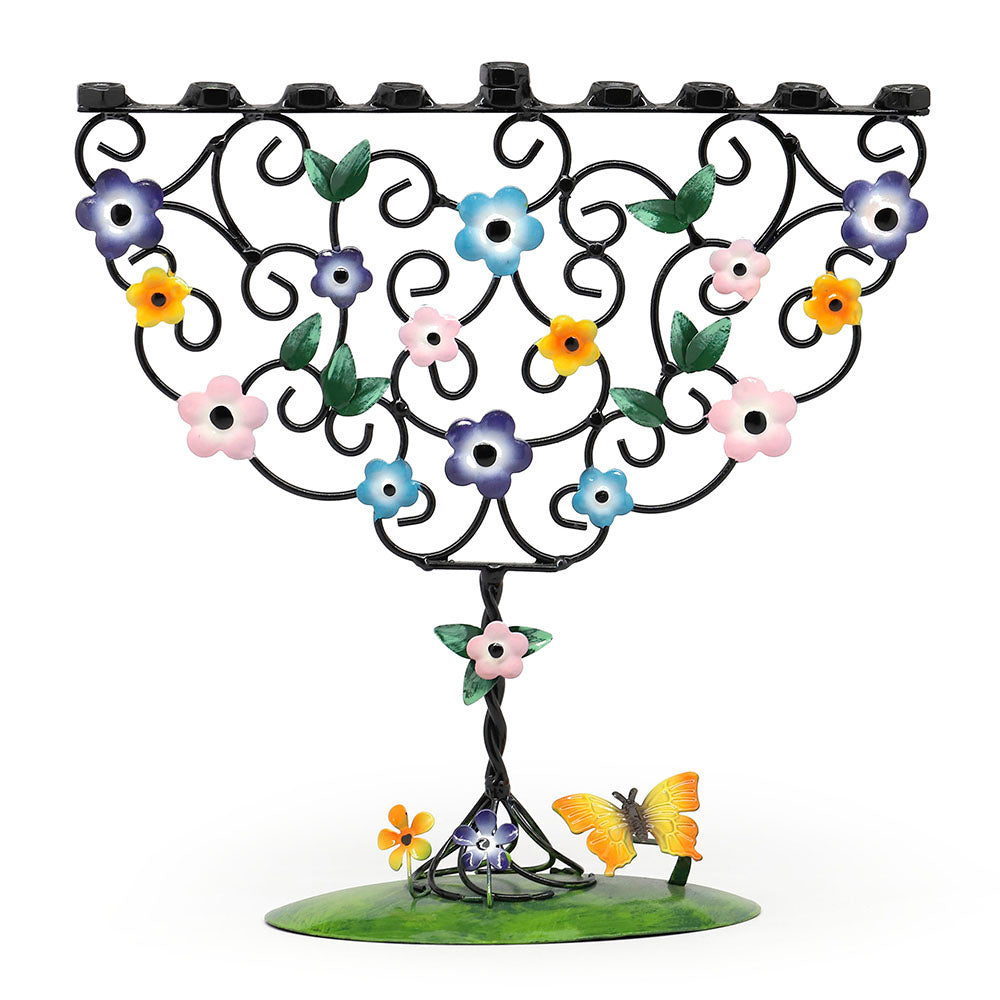 Flowering Tree Hand Crafted Metal Hanukkiah