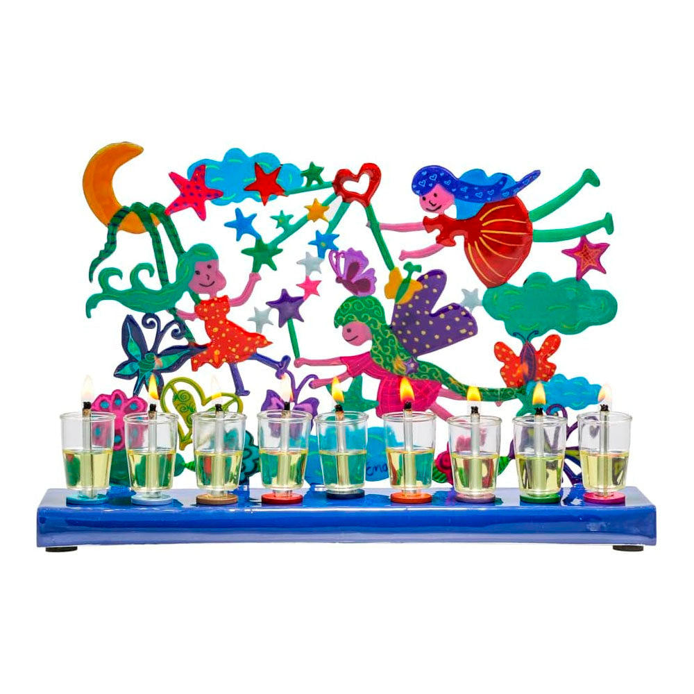Colorful Lazer-Cut Fairies Hanukkiah