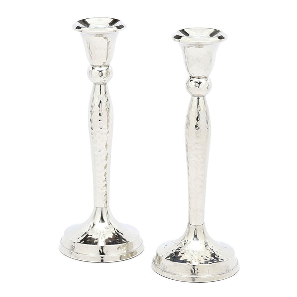 Pair of Hammered Nickle Candlesticks 8"