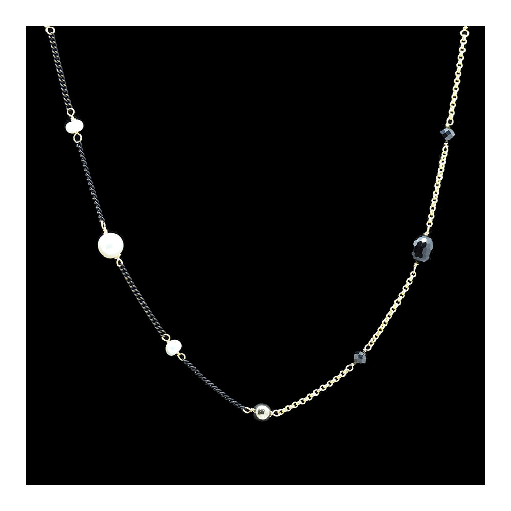 Rope Pearls with Black Spinel Necklace