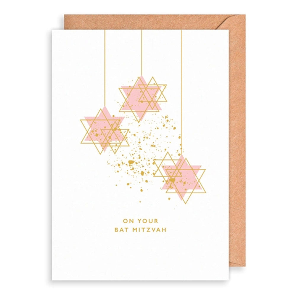 Bat Mitzvah  Card Pink Stars