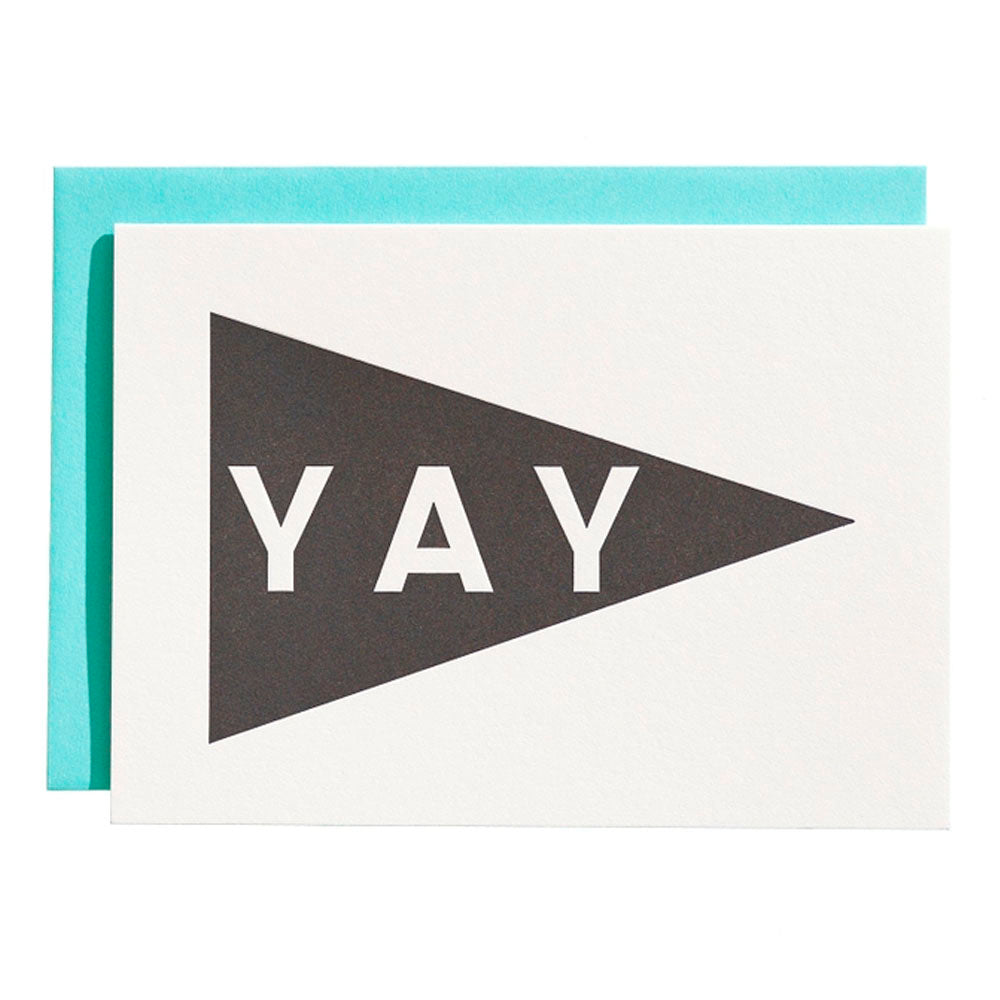 Yay Pennant Black - Letterpress Greeting Card