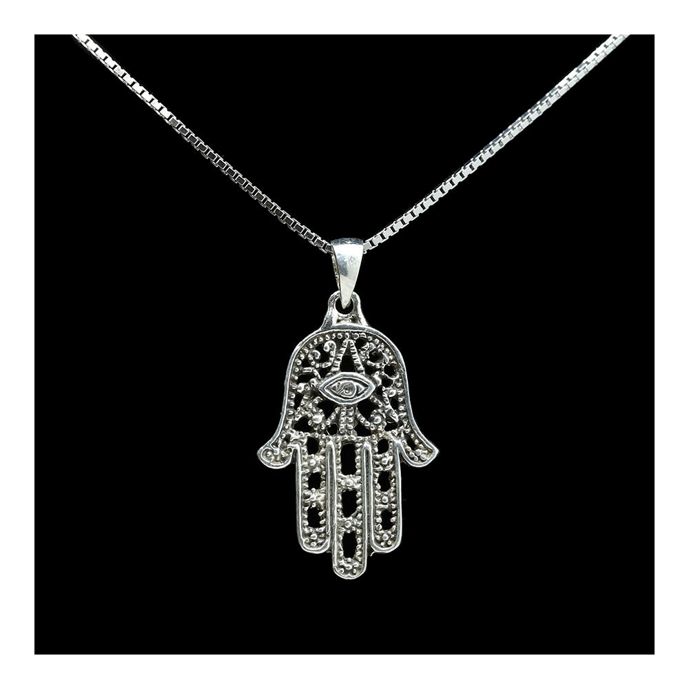 Sterling Filigree Hamsa with Eye Necklace