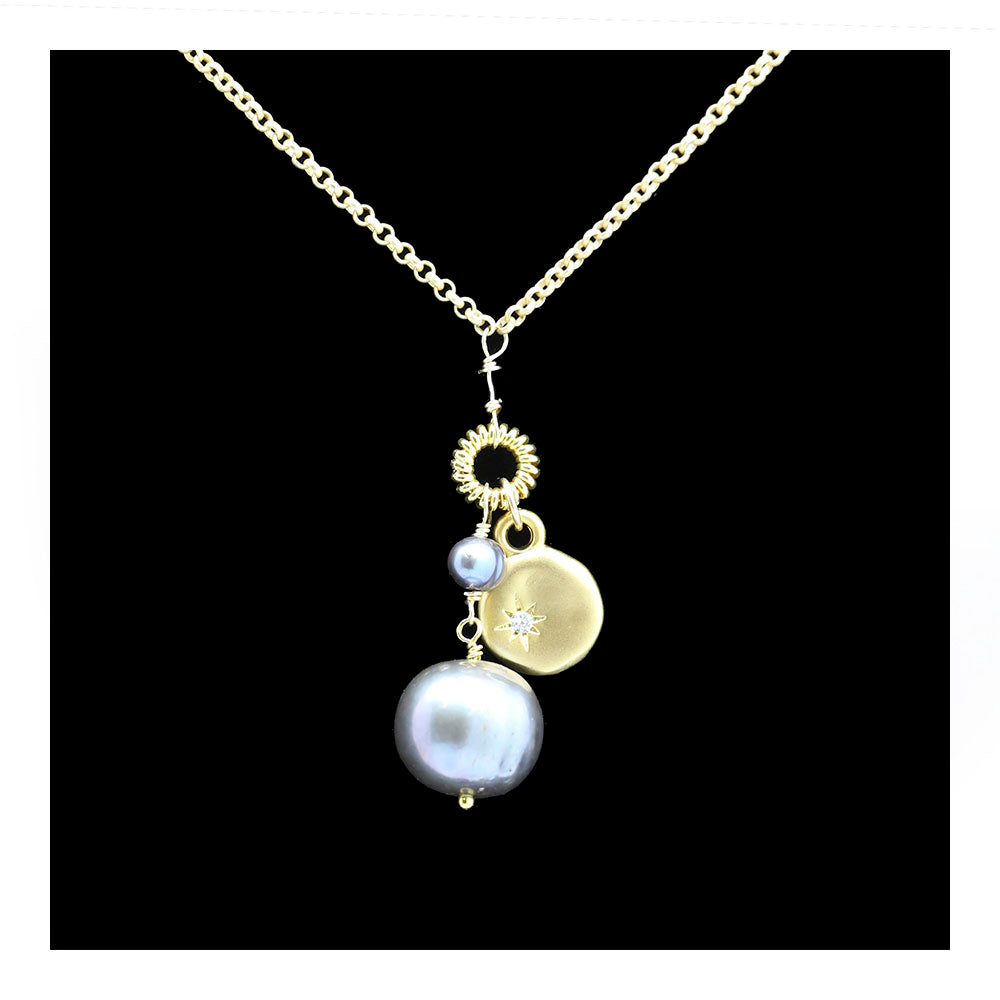 Blue Pearl and Star Medallion Necklace