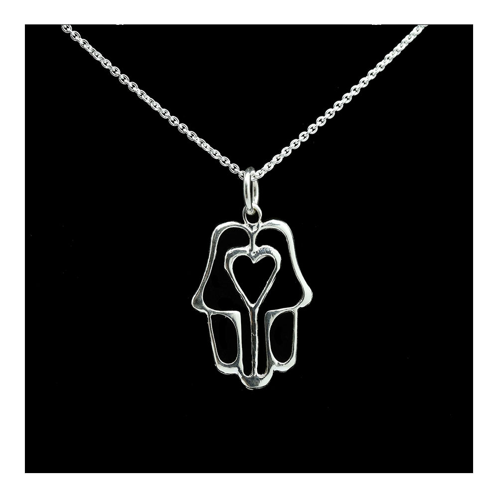 Sterling Hamsa with Heart Palm Necklace
