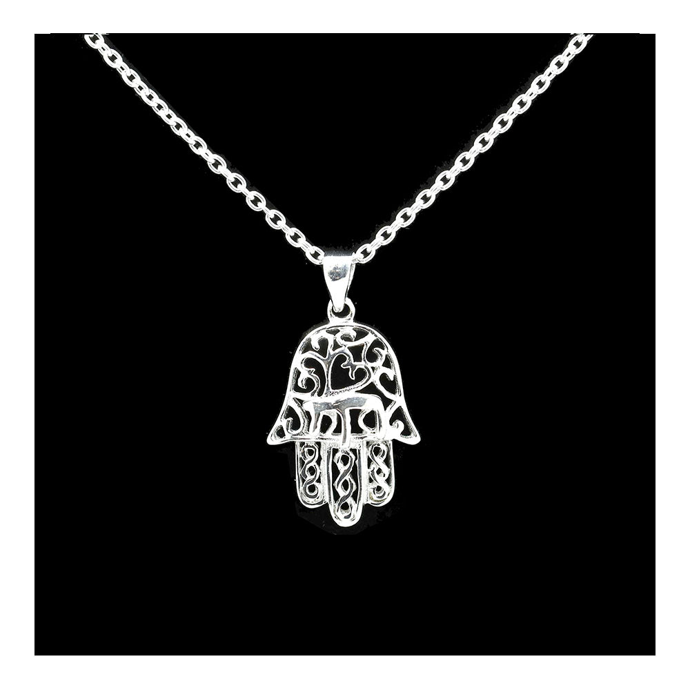 Hamsa with Chai in Palm Necklace