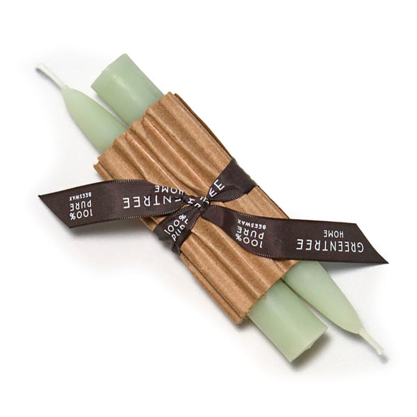 Pair of Celedon Beeswax Taper Candles 6"