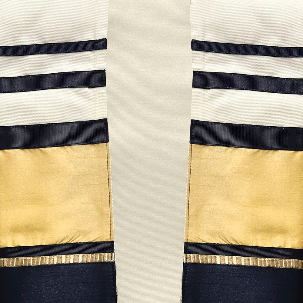 Raw Silk Navy Blue & Gold on Wool Tallit Set