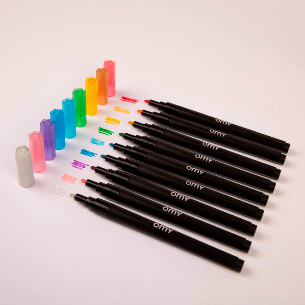 9 Glitter Markers Set